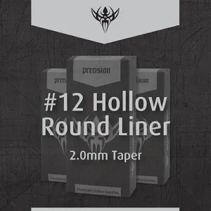 #12 Hollow Round Liner 2.5mm Taper Precision Tattoo Needles - Box of 50