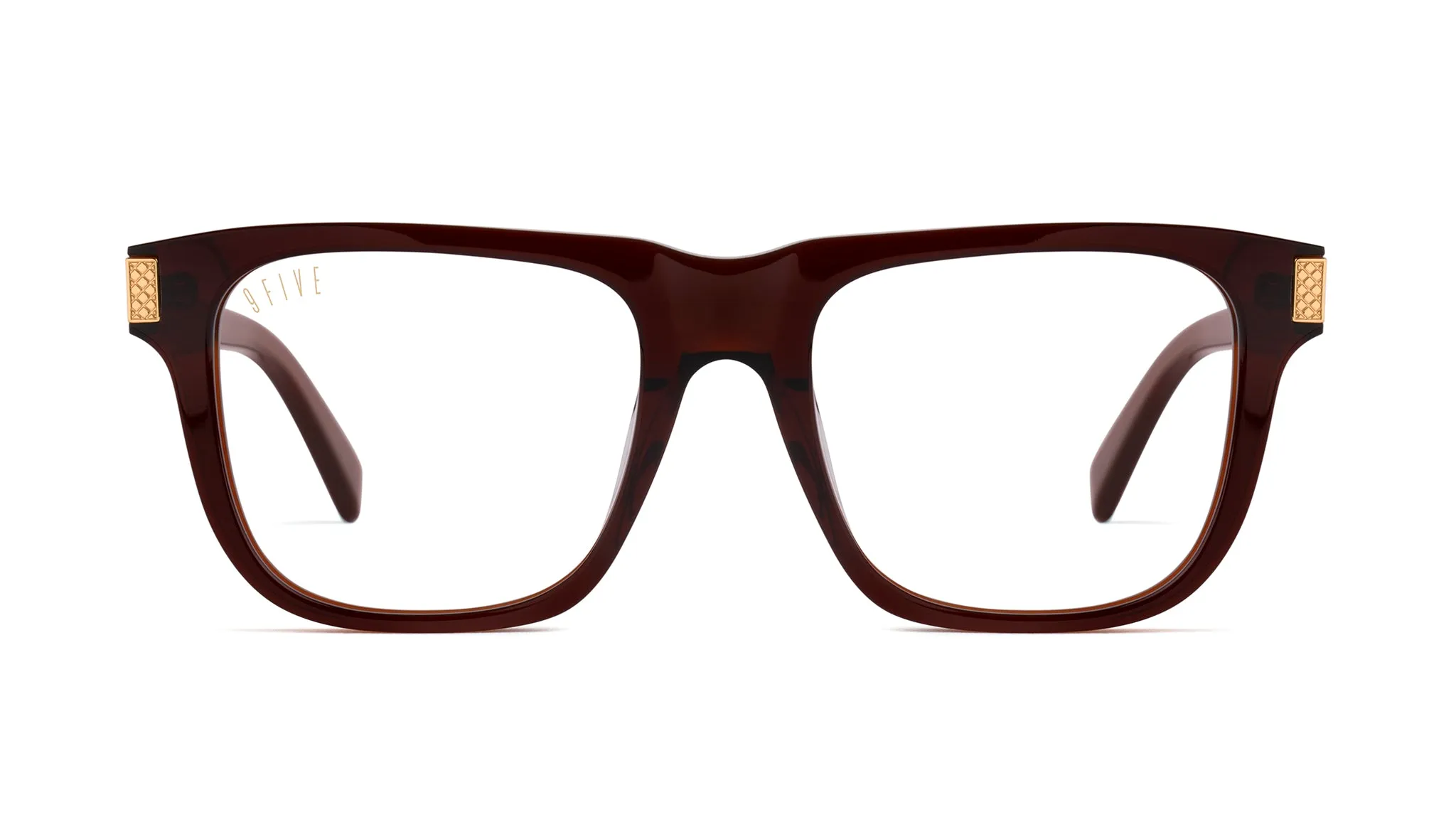 9FIVE Ocean Cognac & 24K Gold Clear Lens Glasses