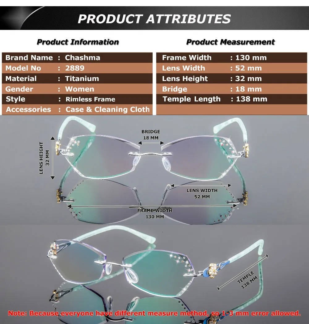 Chashma Women's Rimless Square Titanium Eyeglasses 2889