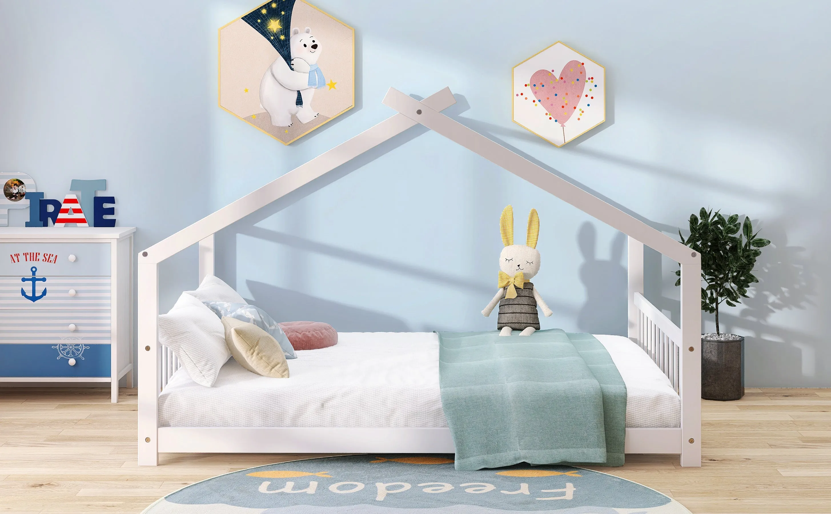 Full Size House Bed Wood Bed, White