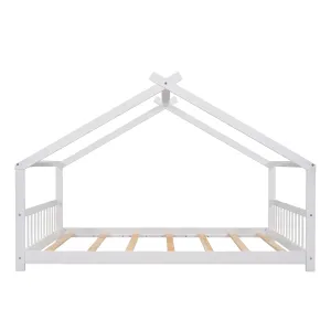 Full Size House Bed Wood Bed, White