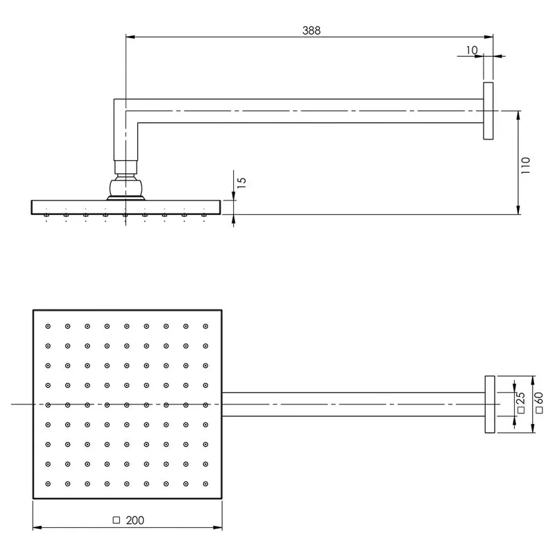 Phoenix Lexi Shower Arm 400mm & 200mm Square Rose - Chrome