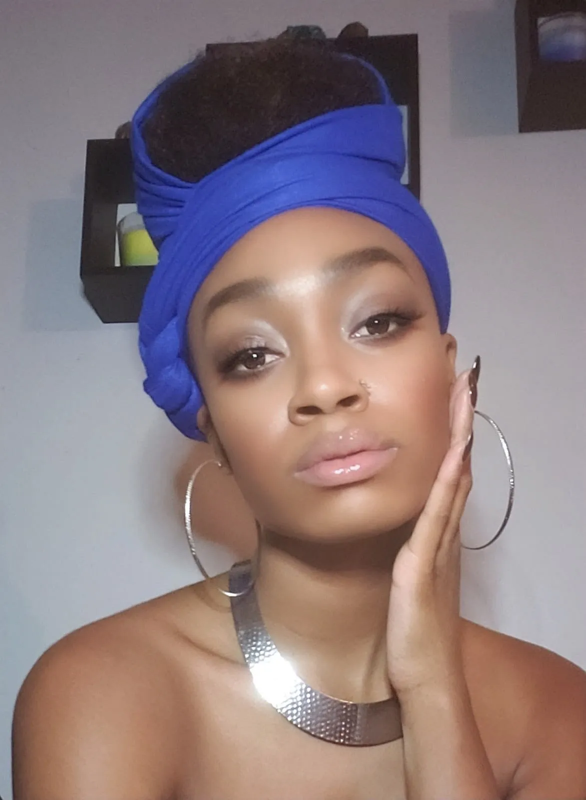 Royal Blue Jersey Knit Stretched Fabric Satin Lined Headwrap
