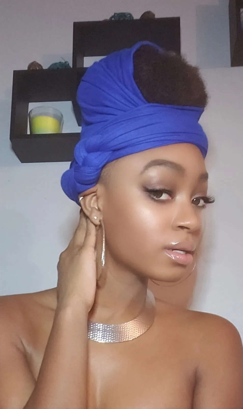 Royal Blue Jersey Knit Stretched Fabric Satin Lined Headwrap