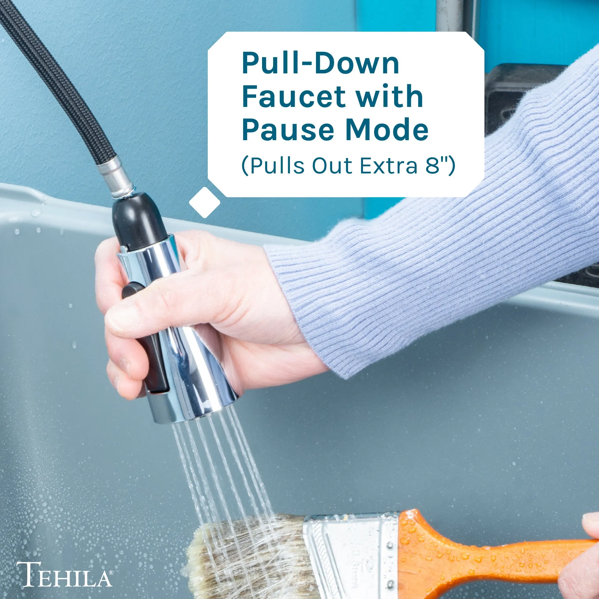 Tehila Chrome Finish Low Profile Pull-Down Faucet