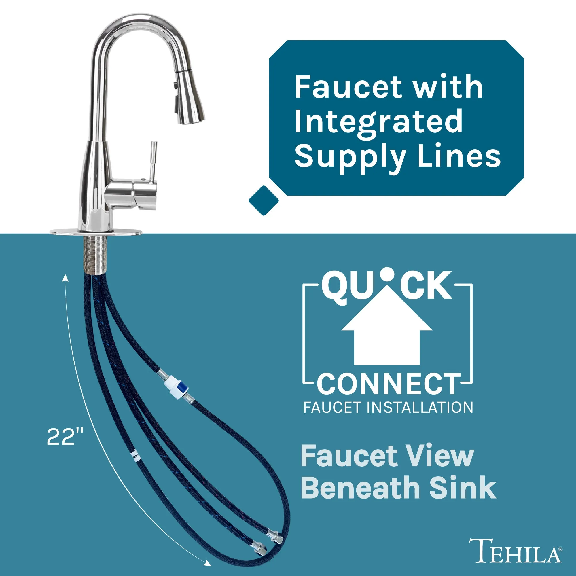 Tehila Chrome Finish Low Profile Pull-Down Faucet
